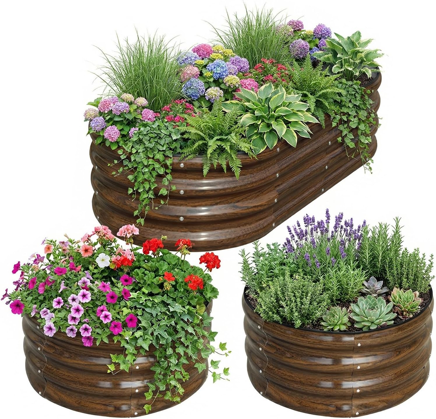 Planter Raised Metal - Набор из 3 оцинкованных стальных приподнятых