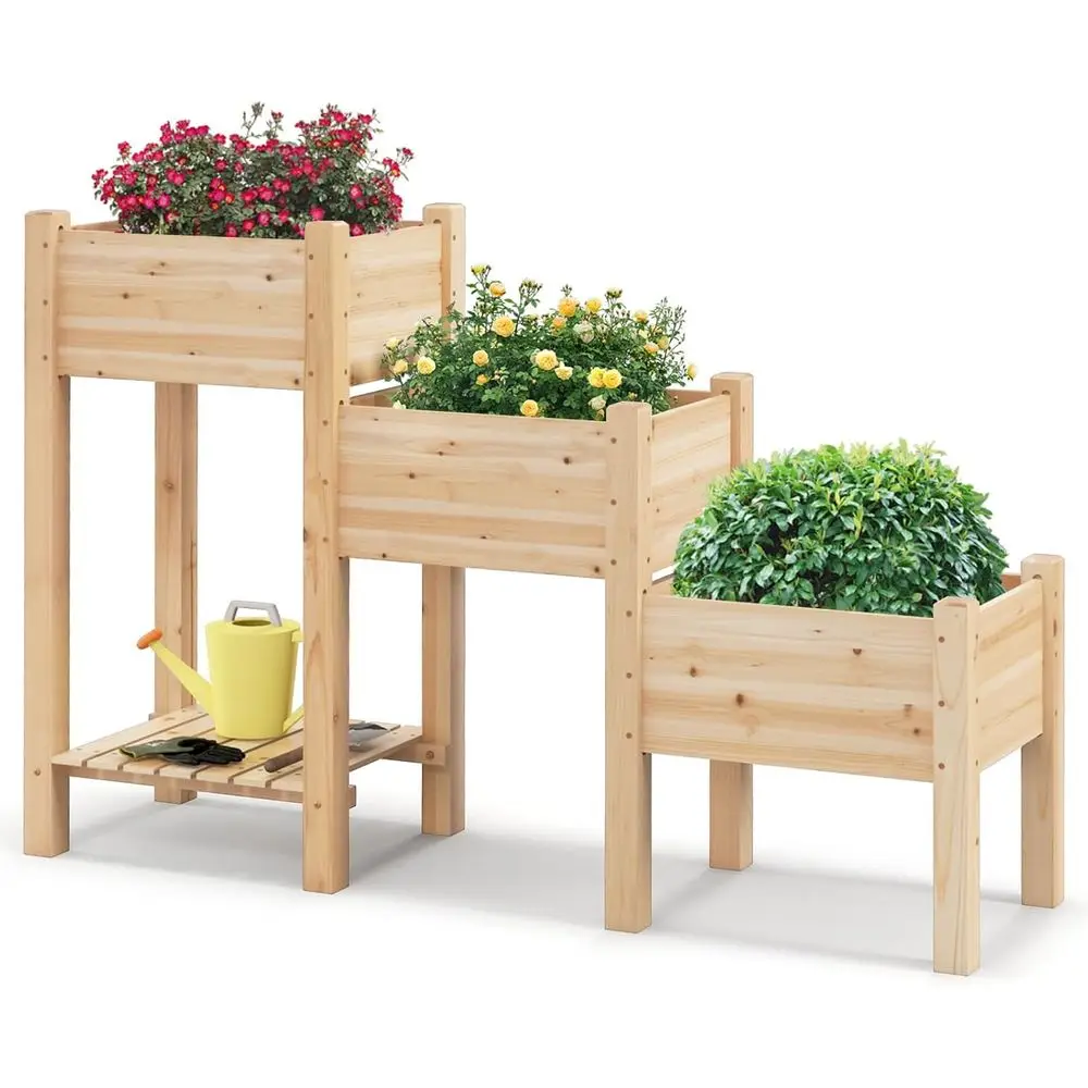 Garden Storage Box - Трехуровневая деревянная грядка-клумба с 3 ящиками