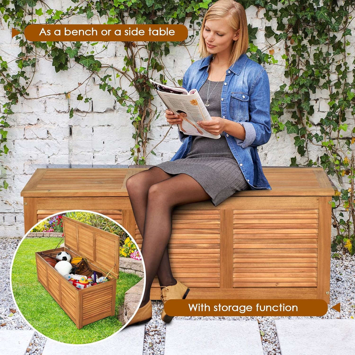 Ящик для хранения из акации, б – обзор и цена Garden Storage Box